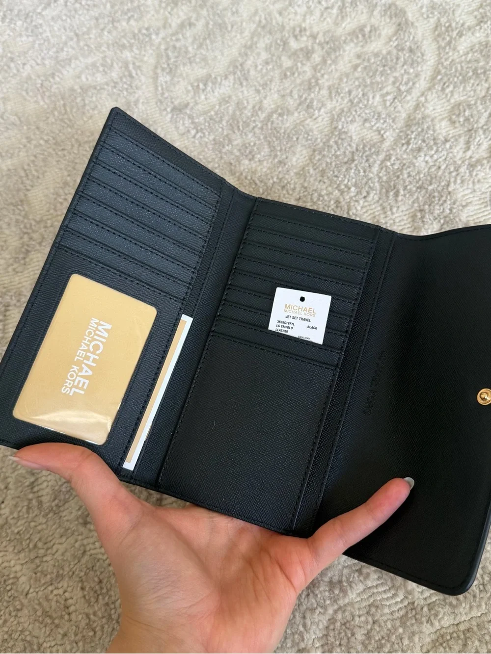 Michael Kors Jet Set Large Logo Trifold Wallet - Black  BRAND NEW